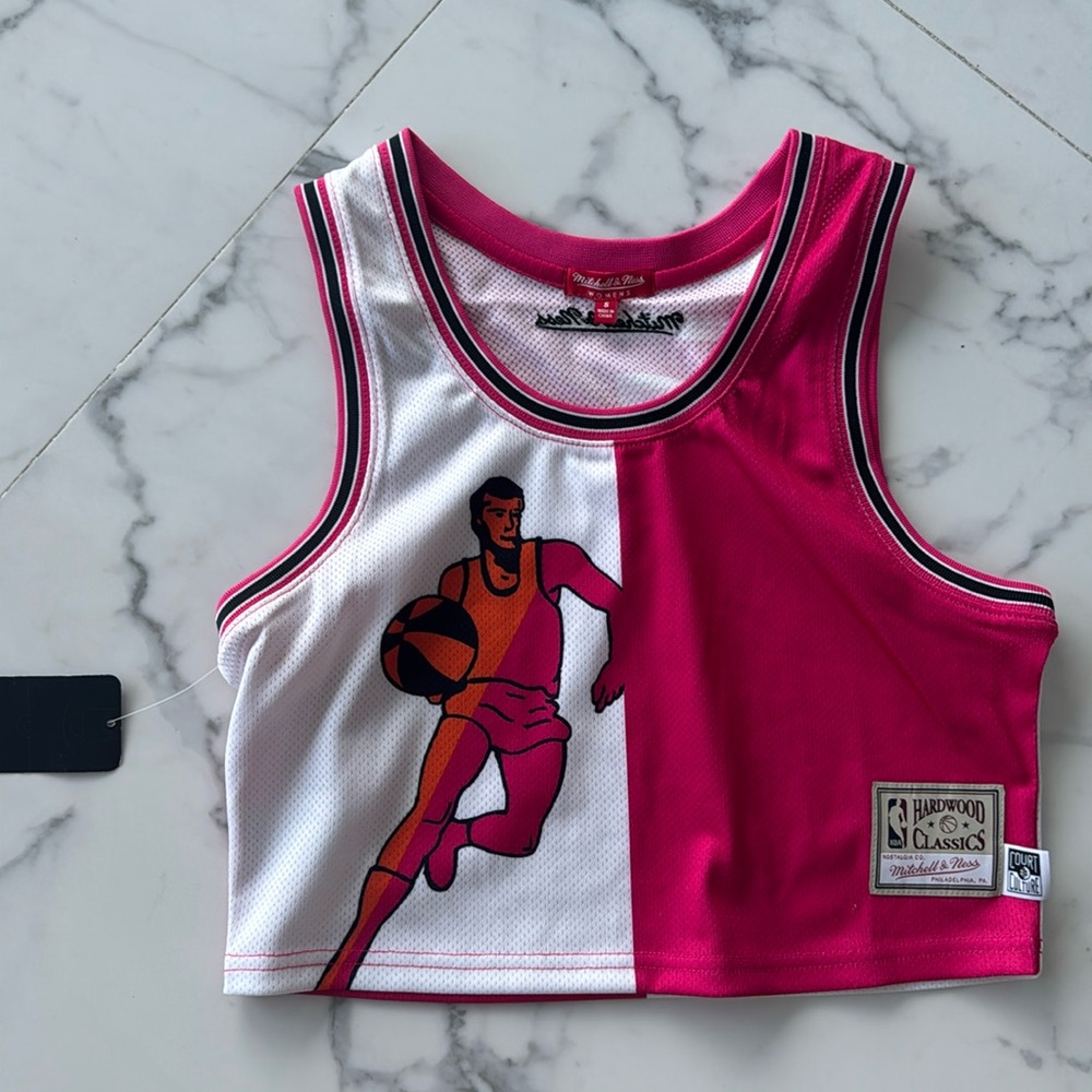 NEW WITH TAGS Vintage Miami Heat pink white cropped mesh jersey small